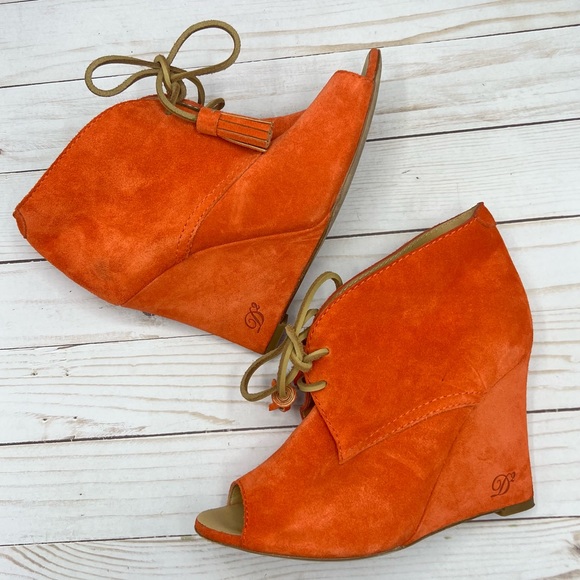 DSquared2 Orange Suede Peep Toe Wedge Booties - Picture 3 of 11